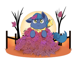 Size: 3984x3060 | Tagged: safe, artist:backgroundpony#f352, imported from derpibooru, oc, oc only, oc:meteor zoom, autumn, clothes, commission, cute, eyes open, happy, leaf pile, leaves, male, one ear down, scarf, simple background, solo, stallion, striped scarf, transparent background, ych result, your character here