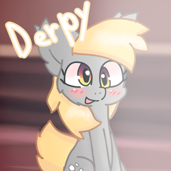 Size: 1400x1400 | Tagged: safe, artist:just loq, imported from derpibooru, derpy hooves, pegasus, pony, blushing, cute, derpabetes, hidden wings, open mouth, solo