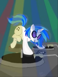 Size: 385x512 | Tagged: safe, artist:gerardanny, imported from derpibooru, dj pon-3, vinyl scratch, pony, unicorn, female, glasses, mare, music, record, solo, tail