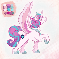 Size: 1500x1500 | Tagged: safe, artist:amendokat, imported from derpibooru, princess flurry heart, alicorn, pony, crown, eyes closed, female, jewelry, mare, older, older flurry heart, raised hoof, regalia, smiling, solo, spread wings, wings