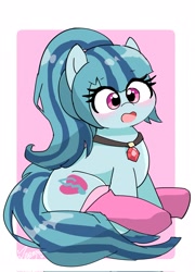 Size: 1471x2048 | Tagged: safe, artist:leo19969525, imported from derpibooru, sonata dusk, earth pony, pony, blushing, clothes, cute, ears, ears up, equestria girls ponified, female, gem, hair, jewelry, mane, mare, open mouth, pink eyes, ponified, sitting, socks, solo, sonatabetes, tail