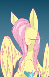 Size: 750x1185 | Tagged: safe, artist:pagophasia, derpibooru exclusive, imported from derpibooru, fluttershy, pegasus, pony, blushing, bust, colored hooves, eyes closed, female, impossibly long eyelashes, raised hoof, simple background, solo, unshorn fetlocks, wings