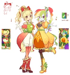 Size: 1860x2000 | Tagged: safe, artist:suansuan_33, imported from derpibooru, screencap, applejack, rainbow dash, human, equestria girls, equestria girls series, holidays unwrapped, spoiler:eqg series (season 2), clothes, cornucopia costumes, duo, duo female, female, looking at you, o come all ye squashful, open mouth, open smile, screencap reference, simple background, smiling, smiling at you, white background