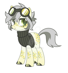 Size: 1600x1716 | Tagged: safe, artist:magicdarkart, imported from derpibooru, oc, earth pony, pony, clothes, deviantart watermark, female, goggles, mare, obtrusive watermark, simple background, solo, sweater, transparent background, watermark