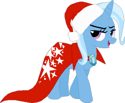 Size: 435x357 | Tagged: safe, artist:supersamyoshi, imported from derpibooru, trixie, pony, unicorn, christmas, clothes, costume, hat, holiday, santa costume, santa hat, simple background, solo, transparent background
