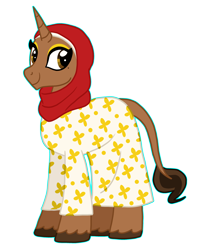 Size: 2868x3644 | Tagged: safe, artist:queertrixie, imported from derpibooru, oc, oc:brahma blues, unicorn, clothes, dress, eyeshadow, female, hijab, makeup, mare, outline, simple background, solo, transparent background, unshorn fetlocks