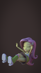 Size: 1080x1920 | Tagged: safe, artist:palmman529, imported from derpibooru, fluttershy, human, equestria girls, 3d, boots, crossed legs, eyes closed, female, hands in the air, laughing, polka dot socks, shoes, sitting, solo