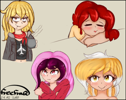 Size: 2500x2000 | Tagged: safe, artist:freefraq, imported from derpibooru, oc, oc:cherry slime, oc:lilac san, oc:mareota, human, humanized