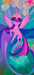 Size: 1080x2400 | Tagged: safe, artist:dddromm, imported from derpibooru, twilight sparkle, alicorn, pony, my little pony: the movie, canterlot, canterlot castle, female, mare, scene interpretation, solo, stained glass, twilight sparkle (alicorn)