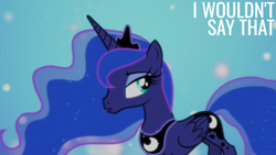 Size: 1280x720 | Tagged: safe, edit, edited screencap, editor:quoterific, imported from derpibooru, screencap, princess luna, bloom and gloom, crown, jewelry, looking back, open mouth, peytral, regalia, slim, solo, thin