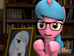 Size: 1440x1080 | Tagged: safe, artist:optica, imported from ponybooru, oc, oc:optica, oc:vorepone, pony, unicorn, 3d, ancient aliens, book, giorgio a. tsoukalos, glasses, meme, ponified, ponified meme, source filmmaker
