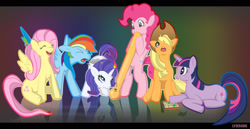 Size: 1667x862 | Tagged: safe, artist:lysergide, imported from twibooru, applejack, fluttershy, pinkie pie, rainbow dash, rarity, twilight sparkle, earth pony, pegasus, unicorn, bong, coughing, cowboy hat, drug use, drugs, glowing horn, guidebook, happy, hat, horn, image, magic, magic aura, needs more jpeg, puffy cheeks, smoking, stunned, tallulah