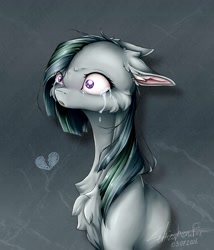 Size: 3000x3500 | Tagged: safe, artist:schizophrenicfox, imported from derpibooru, marble pie, earth pony, pony, bust, cheek fluff, chest fluff, crying, ears back, heartbreak, heartbroken marble, solo