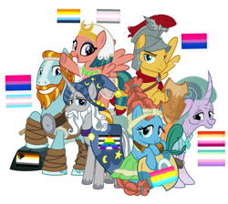 Size: 3201x2864 | Tagged: safe, imported from derpibooru, flash magnus, meadowbrook, mistmane, rockhoof, somnambula, star swirl the bearded, pony, aroace, bear flag, bisexual pride flag, demigirl, female, gender headcanon, genderfaer, headcanon, healer's mask, lesbian, lesbian pride flag, lgbt, lgbt headcanon, mask, netitus, pansexual, pillars of equestria, pride, pride flag, rockhoof's shovel, shield, shovel, simple background, straight, transgender, transgender pride flag, white background