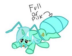 Size: 1839x1419 | Tagged: safe, artist:azgchip, imported from derpibooru, lyra heartstrings, ant, ant pony, hybrid, insect, original species, pony, unicorn, antennae, female, full of pilk, insectified, lying down, lyrant, mare, multiple legs, pilk, prone, simple background, solo, species swap, sploot, unhappy, white background