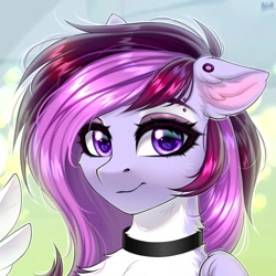 Size: 2000x2000 | Tagged: safe, artist:hakaina, imported from derpibooru, oc, oc only, pegasus, pony, bust, collar, ear fluff, looking at you, pegasus oc, piercing, smiling, smiling at you, solo