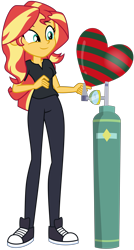 Size: 4813x8954 | Tagged: safe, artist:emeraldblast63, imported from derpibooru, sunset shimmer, human, equestria girls, absurd resolution, balloon, blowing up balloons, clothes, converse, eyebrows, female, heart, heart balloon, helium tank, inflating, shirt, shoes, simple background, smiling, solo, t-shirt, transparent background