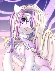 Size: 1961x2500 | Tagged: safe, artist:hakaina, imported from derpibooru, oc, oc only, bat pony, pony, bat pony oc, bat wings, chest fluff, clothes, collar, ear fluff, solo, spread wings, unshorn fetlocks, wings