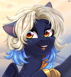 Size: 1829x1992 | Tagged: safe, artist:hakaina, imported from derpibooru, oc, oc only, pegasus, pony, bust, ear fluff, open mouth, open smile, pegasus oc, smiling, solo