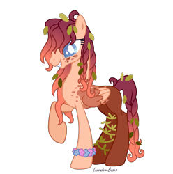 Size: 2069x2087 | Tagged: safe, artist:blauyblu, imported from derpibooru, oc, oc only, pegasus, pony, base used, bracelet, colored pupils, female, flower, grin, jewelry, leaves, leaves in hair, magical lesbian spawn, mare, offspring, parent:fluttershy, parent:princess luna, parents:lunashy, pegasus oc, raised hoof, simple background, smiling, solo, transparent background