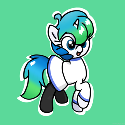 Size: 2048x2048 | Tagged: safe, artist:super-dead, imported from derpibooru, pony, unicorn, browser ponies, clothes, female, gradient mane, microsoft edge, outline, ponified, raised hoof, rule 85, simple background, skirt, solo, white outline