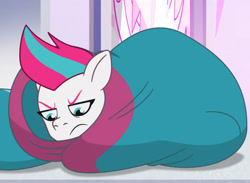 Size: 1621x1185 | Tagged: safe, imported from derpibooru, screencap, zipp storm, pegasus, pony, spoiler:g5, spoiler:my little pony: tell your tale, spoiler:tyts01e41, a day in the life, blanket burrito, cropped, female, frown, g5, mare, my little pony: tell your tale, pillow, unamused, zipp storm is not amused