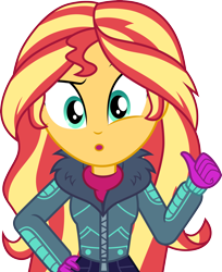 Size: 3000x3672 | Tagged: safe, artist:cloudy glow, imported from derpibooru, sunset shimmer, human, equestria girls, equestria girls series, holidays unwrapped, spoiler:eqg series (season 2), clothes, coat, gloves, simple background, solo, transparent background, vector, zipper