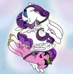 Size: 1557x1577 | Tagged: safe, artist:gcdrawstca, imported from derpibooru, pipp petals, rarity, alicorn, pony, adorapipp, alicornified, cute, duo, duo female, eyes closed, female, flying, g5, happy, jetpack, open mouth, pippcorn, race swap, raricorn