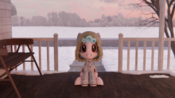 Size: 3840x2160 | Tagged: safe, artist:dieanondie, imported from derpibooru, cozy glow, 3d, blender, clothes, coat, female, filly, foal, porch, solo