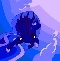 Size: 1080x1100 | Tagged: safe, artist:andromedasparkz, imported from derpibooru, princess luna, alicorn, pony, cloud, crown, female, flying, jewelry, mare, regalia, solo