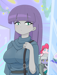Size: 1668x2224 | Tagged: safe, artist:batipin, imported from derpibooru, limestone pie, marble pie, maud pie, pinkie pie, human, equestria girls, :3, bag, blushing, breasts, busty maud pie, cute, diapinkes, eyeshadow, female, limabetes, makeup, mall, marblebetes, maudabetes, pie sisters, siblings, sisters, sneaking, solo focus, spying