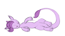 Size: 1253x700 | Tagged: safe, artist:carnifex, color edit, edit, imported from derpibooru, oc, oc only, oc:lavender, dracony, dragon, hybrid, pony, colored, colored sketch, female, interspecies offspring, lidded eyes, lying down, offspring, on side, parent:rarity, parent:spike, parents:sparity, simple background, sketch, solo, tail, tail fluff, tail wag, white background