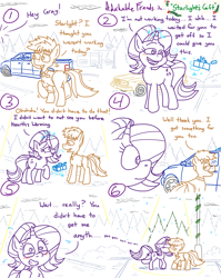 Size: 4779x6013 | Tagged: safe, artist:adorkabletwilightandfriends, imported from derpibooru, starlight glimmer, oc, oc:gray, earth pony, pony, unicorn, comic:adorkable twilight and friends, adorkable, adorkable friends, blushing, butt, canon x oc, car, christmas, cold, comic, cute, dork, earth pony oc, female, glowing, glowing horn, happy, hearth's warming, holiday, horn, kissing, lamppost, love, magic, magic aura, male, mare, pickup truck, plot, present, raised leg, romance, slice of life, smiling, snow, straight, telekinesis, tree, truck