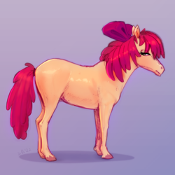 Size: 2048x2048 | Tagged: safe, artist:xbi, imported from derpibooru, apple bloom, earth pony, pony, blank flank, female, filly, foal, gradient background, hoers, realistic anatomy, side view, solo