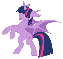 Size: 3690x3459 | Tagged: safe, artist:starshade, artist:twilyisbestpone, imported from derpibooru, twilight sparkle, alicorn, bat pony, bat pony alicorn, pony, :p, adorkable, base used, bat ears, bat ponified, bat wings, bipedal, cute, dork, ear tufts, fangs, female, high res, hooves up, horn, mare, one eye closed, race swap, silly, silly pony, simple background, slit pupils, solo, spread wings, tongue out, transparent background, twiabetes, twibat, twilight sparkle (alicorn), wings