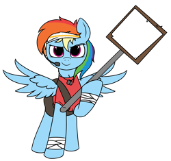 Size: 3035x2858 | Tagged: safe, artist:mark_ml, imported from ponybooru, rainbow dash, pegasus, pony, /mlp/ tf2 general, chest fluff, cute, dog tags, headphones, looking at you, scout, sign, simple background, solo, team fortress 2, transparent background, wings