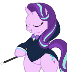 Size: 4600x4976 | Tagged: safe, artist:mrvector, imported from derpibooru, starlight glimmer, pony, unicorn, absurd resolution, bipedal, bowtie, clothes, collar, cute, eyes closed, female, glimmerbetes, hind legs, mare, simple background, smiling, solo, standing on two hooves, suit, transparent background, wand, wide hips