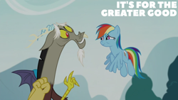 Size: 1280x720 | Tagged: safe, edit, edited screencap, imported from derpibooru, screencap, discord, rainbow dash, draconequus, pegasus, pony, season 5, what about discord?, duo, duo male and female, eyebrows, female, flapping wings, flying, grin, looking at each other, looking at someone, male, mare, mismatched wings, smiling, smiling at each other, wings