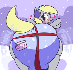 Size: 1926x1851 | Tagged: safe, artist:shslsadcat, imported from derpibooru, derpy hooves, pegasus, pony, cute, diaper, diaper fetish, female, fetish, hearth's warming eve, looking at you, looking back, looking back at you, non-baby in diaper, poofy diaper, solo