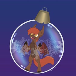 Size: 4096x4096 | Tagged: safe, artist:zackwhitefang, imported from derpibooru, oc, oc only, oc:zack whitefang, bat pony, pony, bat pony oc, bipedal, cheek fluff, chest fluff, christmas ornament, decoration, ear fluff, fangs, solo, unshorn fetlocks