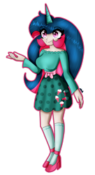 Size: 1280x2354 | Tagged: safe, artist:dazzlingmimi, imported from derpibooru, fizzy, human, busty fizzy, female, horn, horned humanization, human coloration, humanized, simple background, solo, transparent background