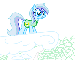 Size: 1000x800 | Tagged: safe, artist:purblehoers, imported from derpibooru, minuette, earth pony, pony, cliff, female, forest, mare, ms paint, race swap, smiling, snow, solo, tree, winter, winter wrap up vest