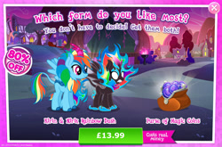 Size: 1958x1296 | Tagged: safe, imported from derpibooru, rainbow dash, kirin, nirik, winged kirin, advertisement, costs real money, duality, english, fangs, female, fire, gameloft, horn, kirin rainbow dash, kirin-ified, magic coins, mane of fire, mobile game, my little pony: magic princess, numbers, official, sale, solo, solo focus, species swap, spread wings, text, wings