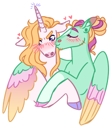 Size: 1050x1200 | Tagged: safe, artist:s0ftserve, imported from derpibooru, prince blueblood, zephyr breeze, pony, colored wings, gay, kissing, male, multicolored wings, shipping, simple background, transparent background, wings