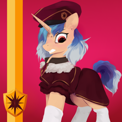 Size: 3000x3000 | Tagged: safe, artist:some_ponu, imported from derpibooru, oc, oc:caramel marks, pony, unicorn, equestria at war mod, clothes, female, hat, mare, socks, solo