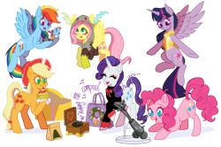 Size: 2965x1968 | Tagged: safe, alternate version, artist:spring_spring, imported from derpibooru, applejack, big macintosh, fluttershy, pinkie pie, rainbow dash, rarity, shining armor, twilight sparkle, alicorn, best gift ever, armor, bag, burger, christmas, christmas rift, christmas tree, clothes, commission, commissioner:zcord, craft, food, gold, hat, hearth's warming, holiday, horseshoes, implied big macintosh, implied cheese sandwich, implied discord, implied maud pie, implied scootaloo, implied shining armor, implied spike, implied sweetie belle, jacket, mane six, music box, paper bag, party cannon, present, rock, scooter, sculpture, shadow, shining, simple background, singing, transparent background, tree, twilight sparkle (alicorn)