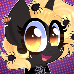 Size: 2000x2000 | Tagged: safe, artist:saveraedae, imported from derpibooru, oc, oc only, pony, spider, unicorn, bust, choker, commission, female, freckles, hairclip, mare, piercing, portrait, pumpkin, solo