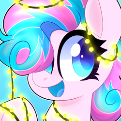 Size: 2000x2000 | Tagged: safe, artist:saveraedae, imported from derpibooru, oc, oc only, pony, bust, christmas, christmas lights, commission, feminine stallion, holiday, lights, looking at you, not flurry heart, portrait, solo