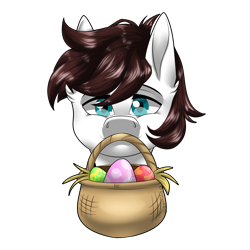 Size: 4000x4000 | Tagged: safe, artist:o-demonkill-o, imported from derpibooru, oc, oc only, oc:markey malarkey, pony, basket, crossover, easter, easter egg, egg, holiday, male, ponified, simple background, solo, the mark side, transparent background