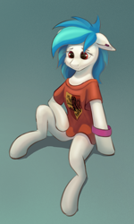 Size: 1436x2394 | Tagged: safe, artist:foxpit, imported from derpibooru, dj pon-3, vinyl scratch, earth pony, pony, clothes, female, floppy ears, sad, shirt, solo, t-shirt